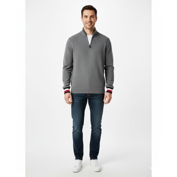 Tommy Hilfiger Sweater Pullover Men’s 1/4 Zip High Collar Cotton   Size Large - Picture 1 of 6